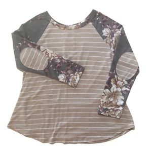 Striped Top with Floral Sleeves 1XL